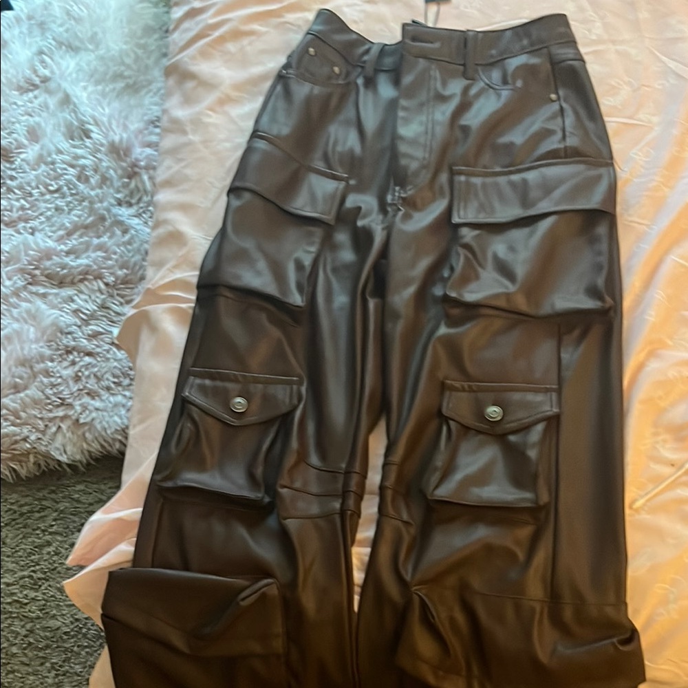 Fashion Nova Dark Brown Faux Leather Pants